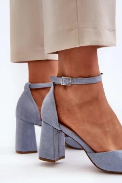 Damskie Boto Czółenka Na Słupku Z Noskami W Szpic Eko Zamszowe Niebieskie Halene