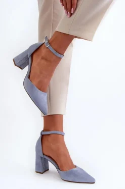 Damskie Boto Czółenka Na Słupku Z Noskami W Szpic Eko Zamszowe Niebieskie Halene