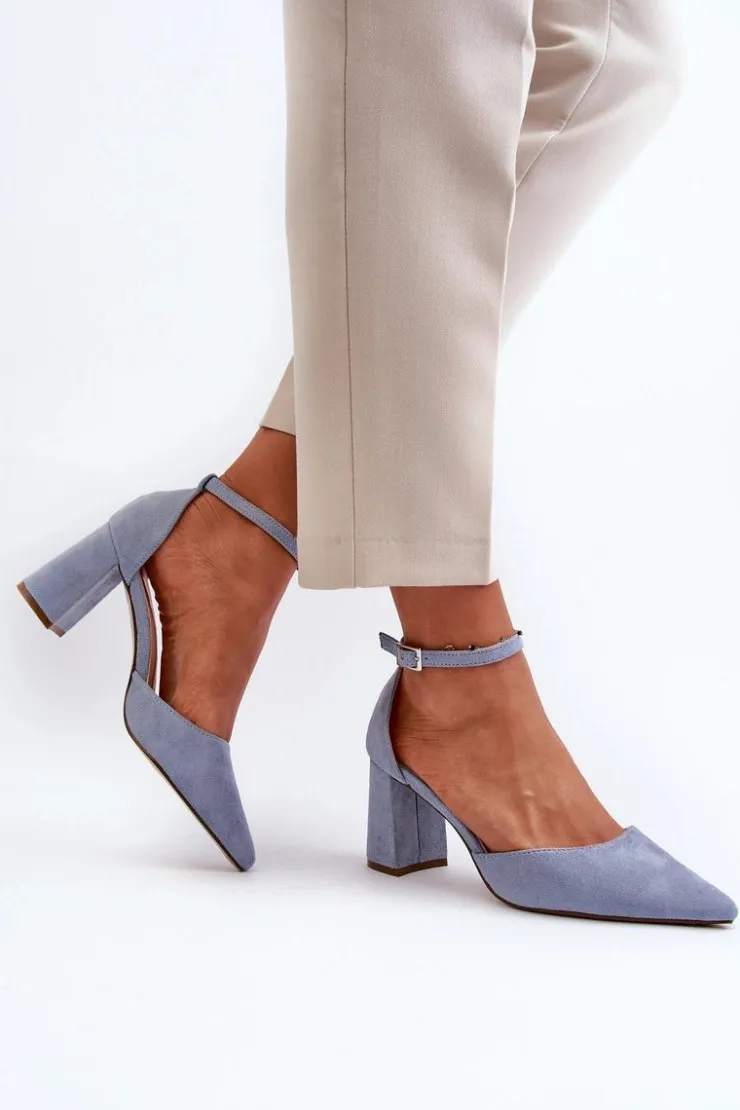 Damskie Boto Czółenka Na Słupku Z Noskami W Szpic Eko Zamszowe Niebieskie Halene