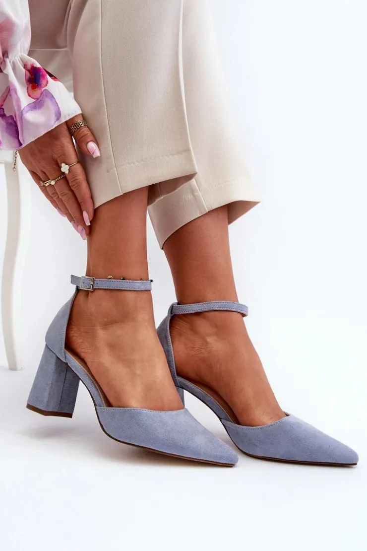 Damskie Boto Czółenka Na Słupku Z Noskami W Szpic Eko Zamszowe Niebieskie Halene