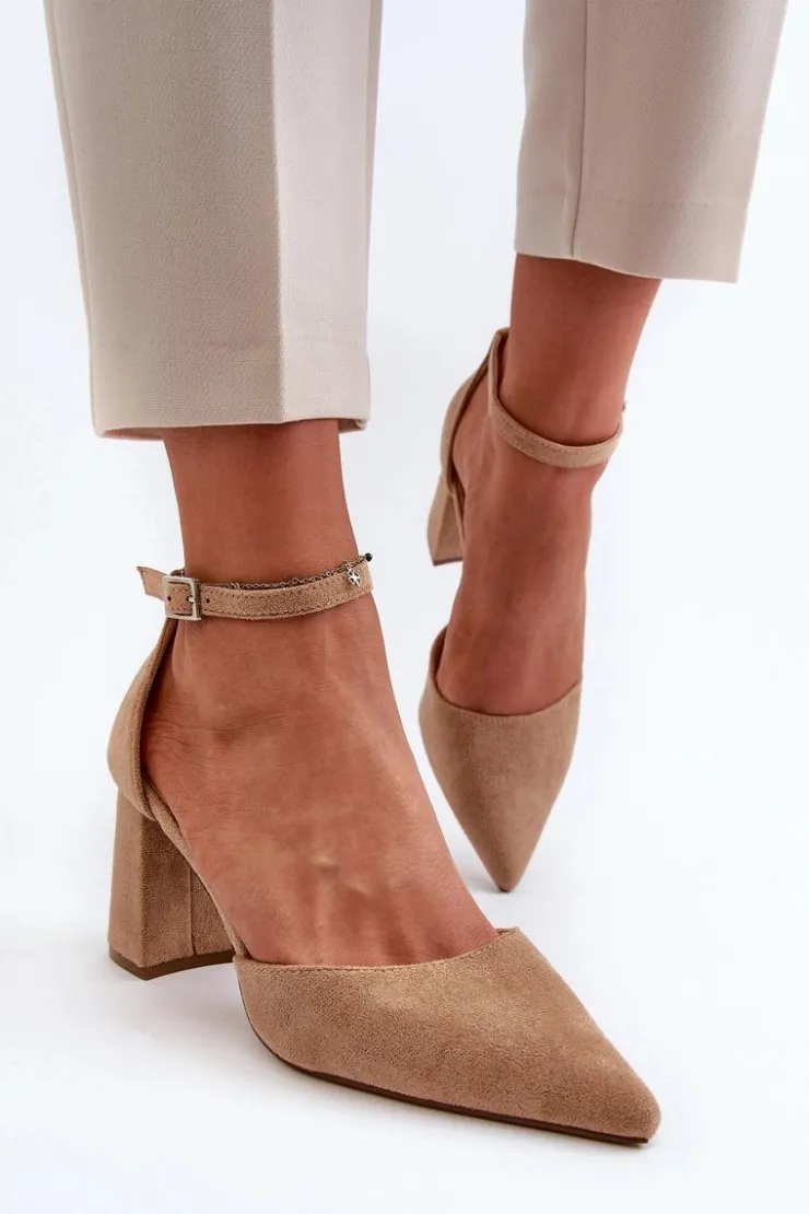 Outlet Boto Czółenka Na Słupku Z Noskami W Szpic Eko Zamszowe Beżowe Halene