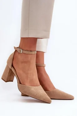 Outlet Boto Czółenka Na Słupku Z Noskami W Szpic Eko Zamszowe Beżowe Halene