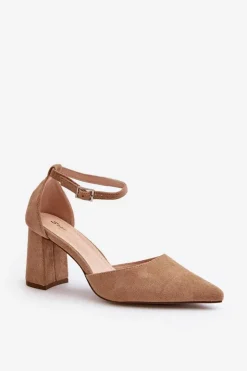 Outlet Boto Czółenka Na Słupku Z Noskami W Szpic Eko Zamszowe Beżowe Halene