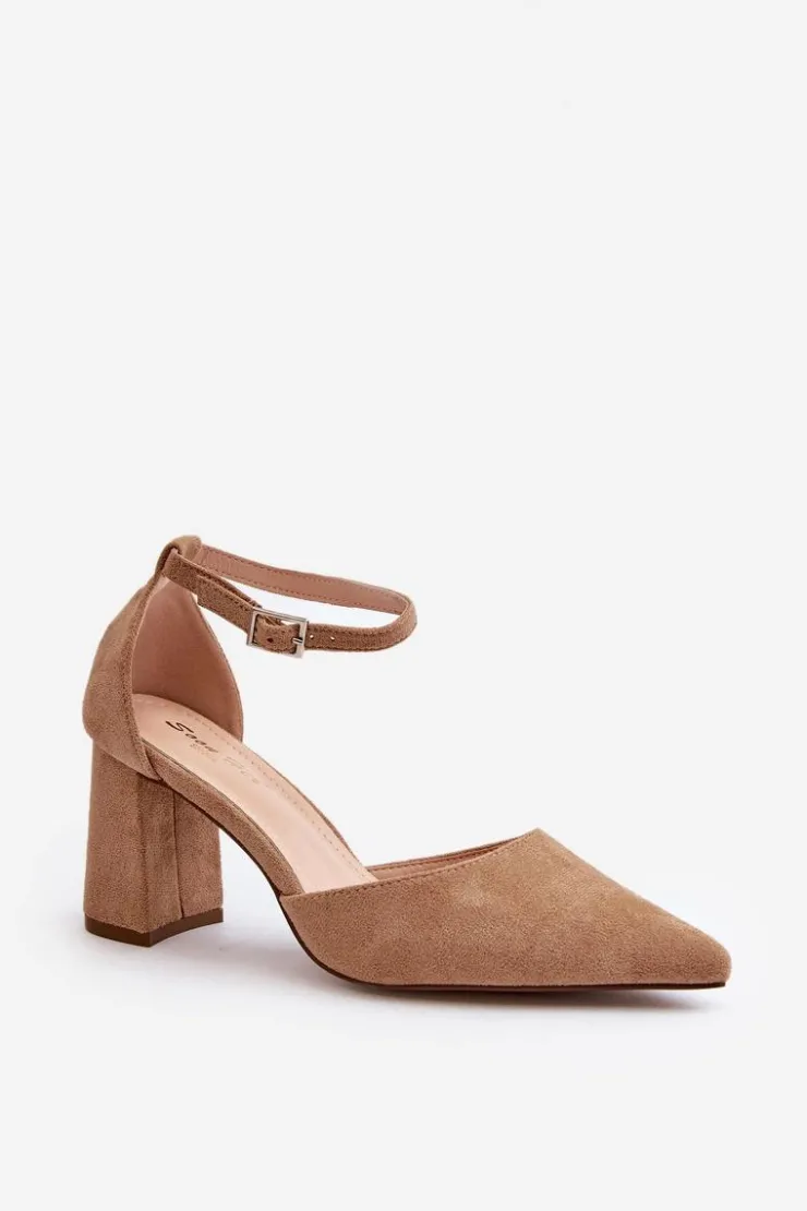 Outlet Boto Czółenka Na Słupku Z Noskami W Szpic Eko Zamszowe Beżowe Halene