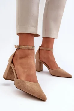 Outlet Boto Czółenka Na Słupku Z Noskami W Szpic Eko Zamszowe Beżowe Halene