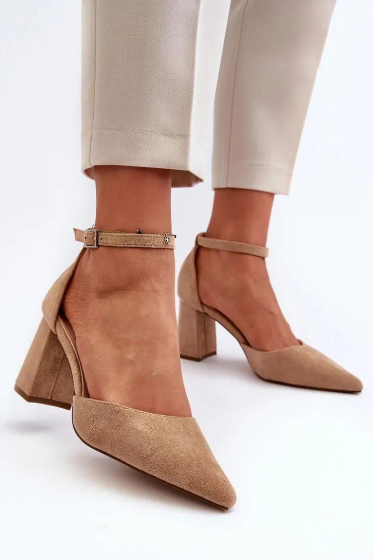 Outlet Boto Czółenka Na Słupku Z Noskami W Szpic Eko Zamszowe Beżowe Halene