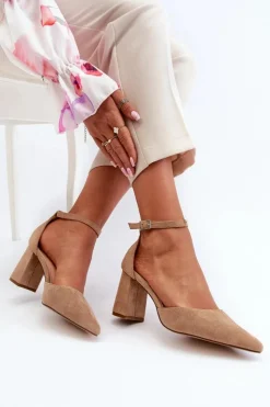 Outlet Boto Czółenka Na Słupku Z Noskami W Szpic Eko Zamszowe Beżowe Halene