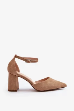 Outlet Boto Czółenka Na Słupku Z Noskami W Szpic Eko Zamszowe Beżowe Halene