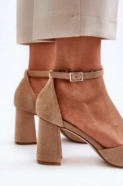 Outlet Boto Czółenka Na Słupku Z Noskami W Szpic Eko Zamszowe Beżowe Halene