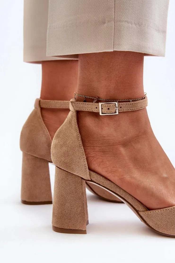 Outlet Boto Czółenka Na Słupku Z Noskami W Szpic Eko Zamszowe Beżowe Halene