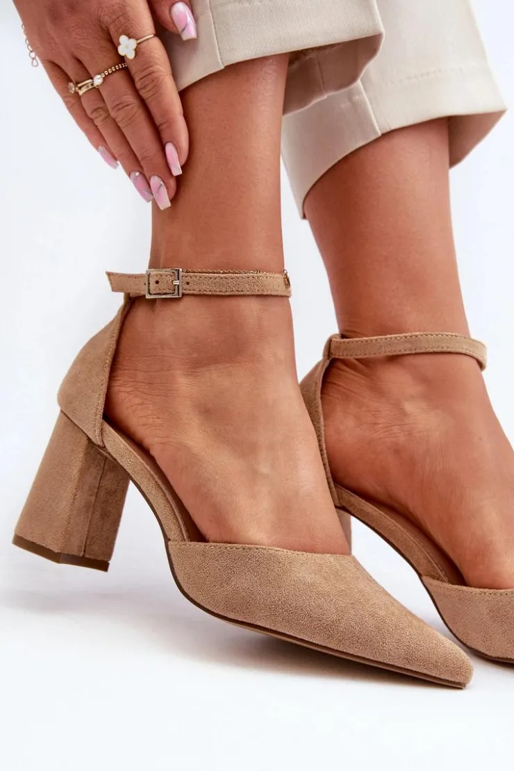 Outlet Boto Czółenka Na Słupku Z Noskami W Szpic Eko Zamszowe Beżowe Halene