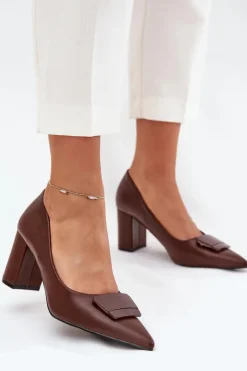 Boto Czółenka Na Słupku|Czółenka Klasyczne*Czółenka Na Słupku Z Ozdobą Brązowe Celira