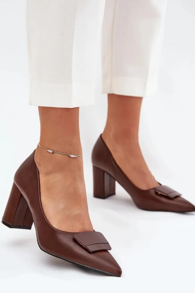 Boto Czółenka Na Słupku|Czółenka Klasyczne*Czółenka Na Słupku Z Ozdobą Brązowe Celira