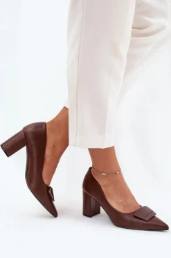 Boto Czółenka Na Słupku|Czółenka Klasyczne*Czółenka Na Słupku Z Ozdobą Brązowe Celira