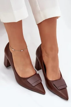 Boto Czółenka Na Słupku|Czółenka Klasyczne*Czółenka Na Słupku Z Ozdobą Brązowe Celira