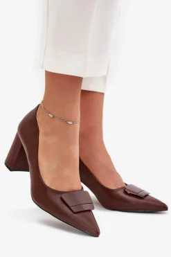 Boto Czółenka Na Słupku|Czółenka Klasyczne*Czółenka Na Słupku Z Ozdobą Brązowe Celira