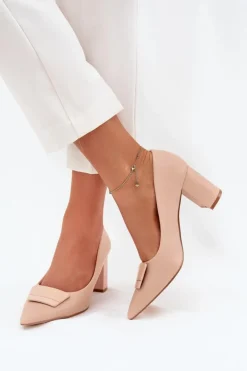 New Boto Czółenka Na Słupku Z Ozdobą Beżowe Celira Beżowy