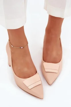 New Boto Czółenka Na Słupku Z Ozdobą Beżowe Celira Beżowy