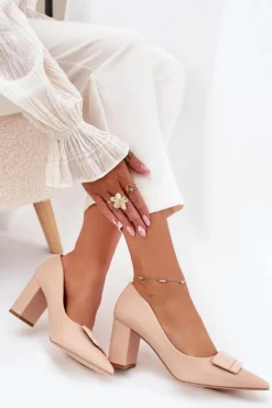 New Boto Czółenka Na Słupku Z Ozdobą Beżowe Celira Beżowy