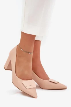 New Boto Czółenka Na Słupku Z Ozdobą Beżowe Celira Beżowy