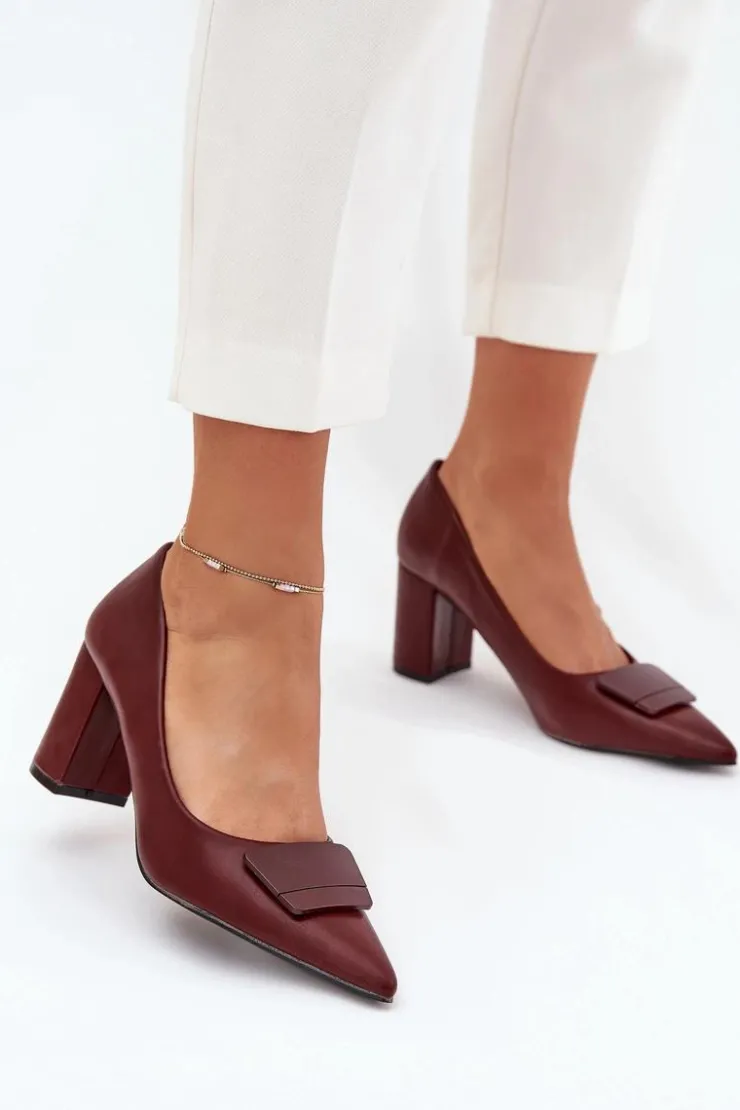 Online Boto Czółenka Na Słupku Z Ozdobą Bordowe Celira