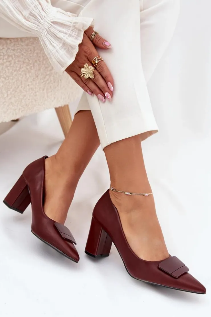 Online Boto Czółenka Na Słupku Z Ozdobą Bordowe Celira