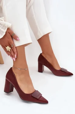 Online Boto Czółenka Na Słupku Z Ozdobą Bordowe Celira