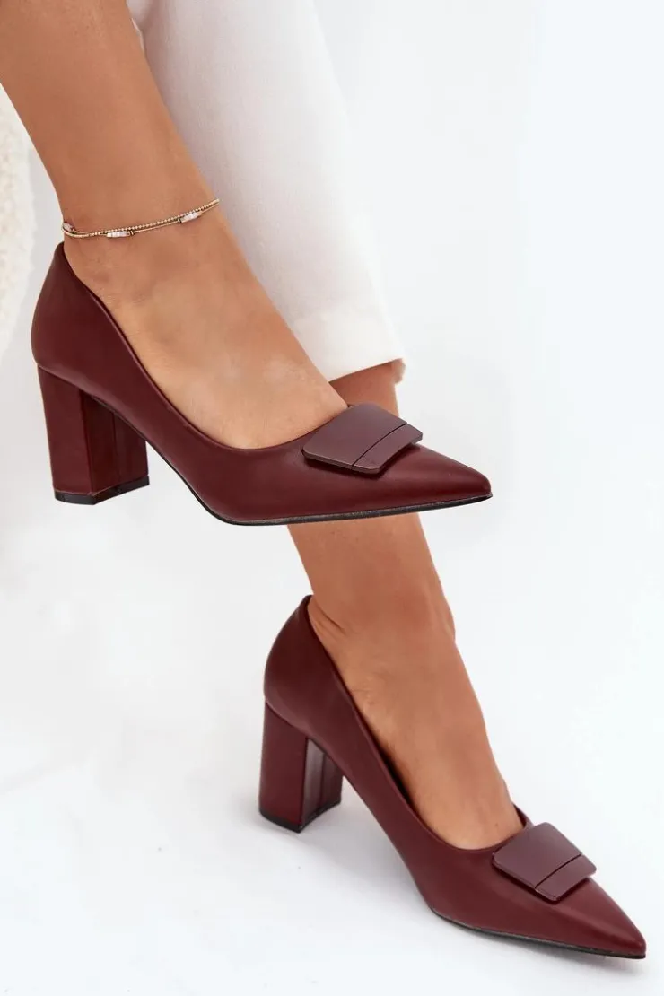 Online Boto Czółenka Na Słupku Z Ozdobą Bordowe Celira