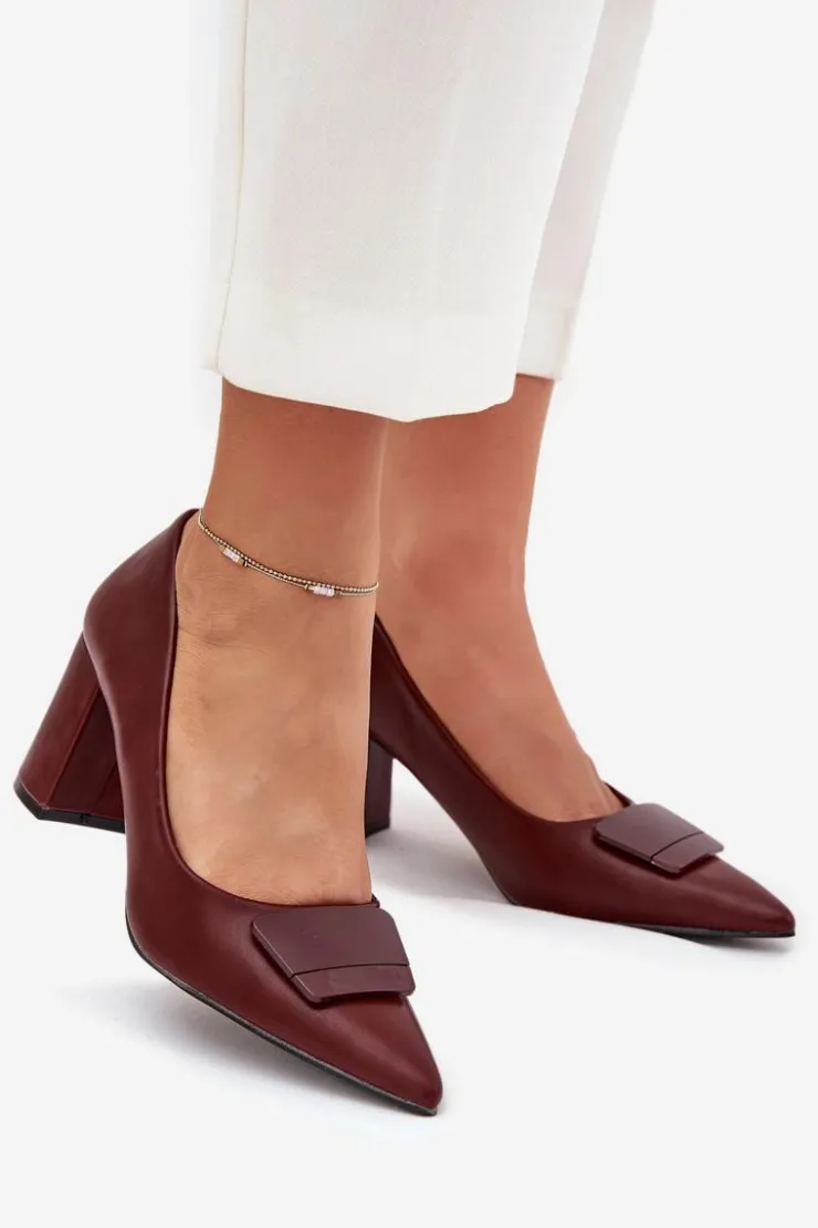 Online Boto Czółenka Na Słupku Z Ozdobą Bordowe Celira