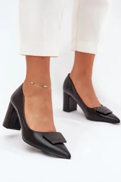 Damskie Boto Czółenka Na Słupku Z Ozdobą Czarne Celira