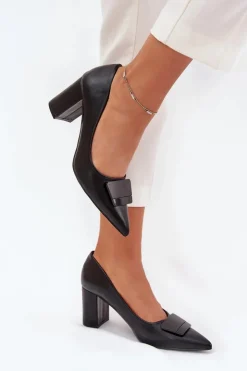 Damskie Boto Czółenka Na Słupku Z Ozdobą Czarne Celira