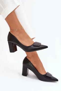 Damskie Boto Czółenka Na Słupku Z Ozdobą Czarne Celira