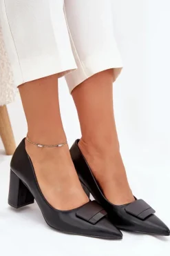 Damskie Boto Czółenka Na Słupku Z Ozdobą Czarne Celira