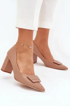 Boto Czółenka Na Słupku|Czółenka Klasyczne*Czółenka Na Słupku Z Ozdobą Ciemnobeżowe Celira Beżowy