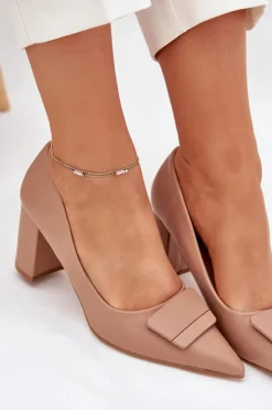 Boto Czółenka Na Słupku|Czółenka Klasyczne*Czółenka Na Słupku Z Ozdobą Ciemnobeżowe Celira Beżowy