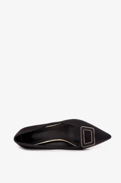 Damskie Boto Czółenka Na Słupku Z Ozdobną Klamrą Czarne Seriva