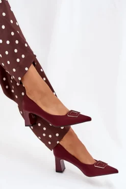 Damskie Boto Czółenka Na Słupku Z Ozdobną Klamrą Bordowe Seriva