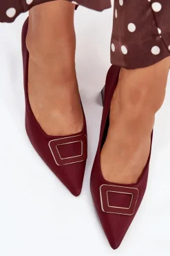 Damskie Boto Czółenka Na Słupku Z Ozdobną Klamrą Bordowe Seriva