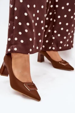 Boto Czółenka Na Słupku|Czółenka Klasyczne*Czółenka Na Słupku Z Ozdobną Klamrą Brązowe Seriva