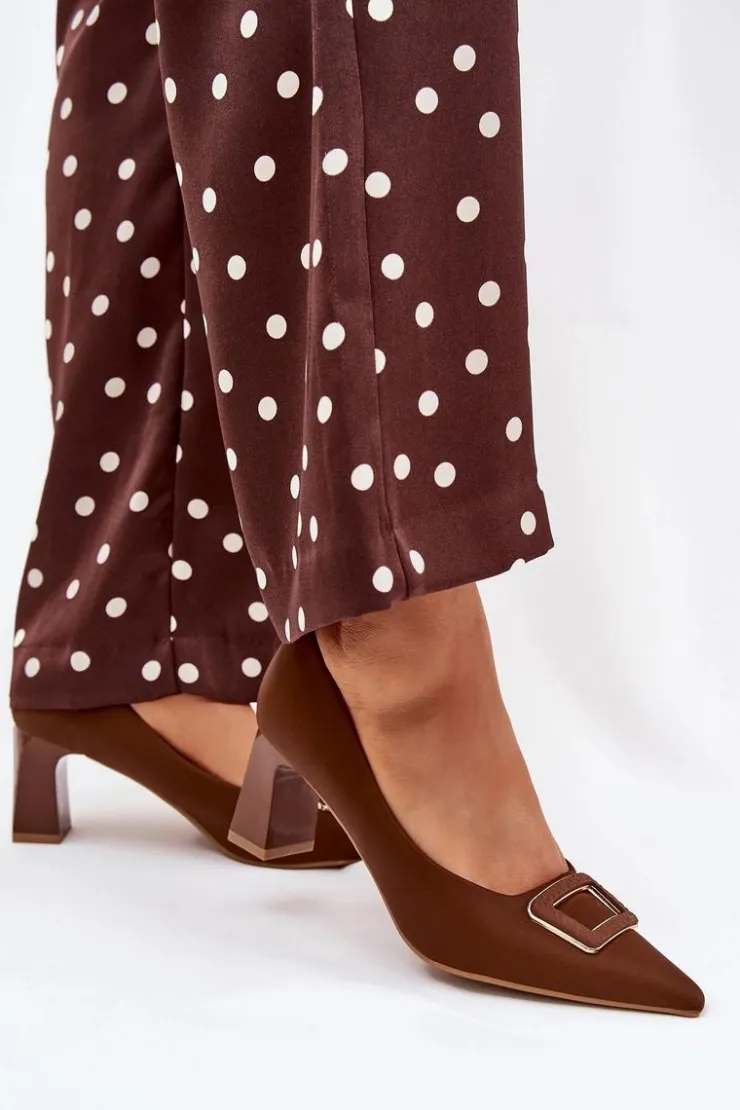 Boto Czółenka Na Słupku|Czółenka Klasyczne*Czółenka Na Słupku Z Ozdobną Klamrą Brązowe Seriva