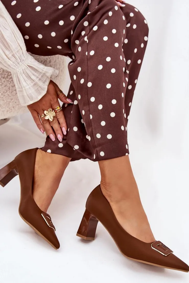 Boto Czółenka Na Słupku|Czółenka Klasyczne*Czółenka Na Słupku Z Ozdobną Klamrą Brązowe Seriva