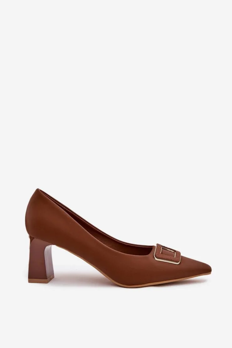 Boto Czółenka Na Słupku|Czółenka Klasyczne*Czółenka Na Słupku Z Ozdobną Klamrą Brązowe Seriva