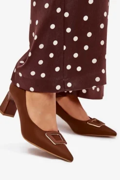 Boto Czółenka Na Słupku|Czółenka Klasyczne*Czółenka Na Słupku Z Ozdobną Klamrą Brązowe Seriva