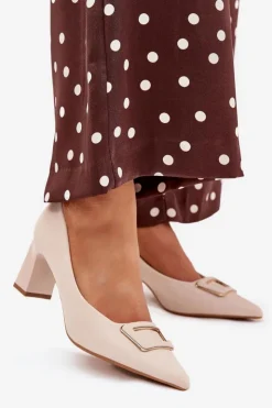 Hot Boto Czółenka Na Słupku Z Ozdobną Klamrą Beżowe Seriva Beżowy