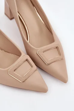 Boto Czółenka Na Słupku|Czółenka Klasyczne*Czółenka Na Słupku Z Ozdobną Klamrą Nude Seriva Beżowy