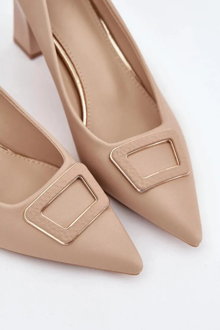 Boto Czółenka Na Słupku|Czółenka Klasyczne*Czółenka Na Słupku Z Ozdobną Klamrą Nude Seriva Beżowy