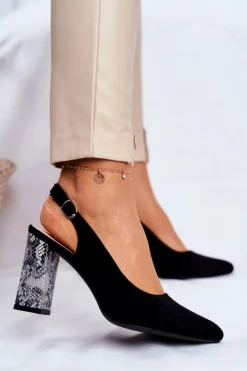 Damskie Buty Sergio Leone Czółenka Na Słupku Z Wężowym Wzorem Sergio Leone PB218 Czarne