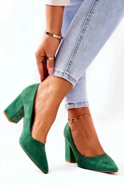 Damskie Boto Czółenka Na Słupku Zamszowe Zielone Florena