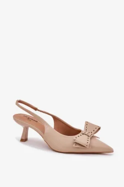 Boto Czółenka Klasyczne*Czółenka Na Szpilce Z Kokardą Beżowe Folesca Beżowy