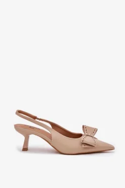 Boto Czółenka Klasyczne*Czółenka Na Szpilce Z Kokardą Beżowe Folesca Beżowy